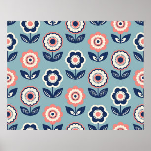 seamless retro pattern with flowers poster