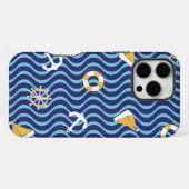 Seamless Royal Blue Nautical Pattern iPhone Hülle (Rückseite (Horizontal))