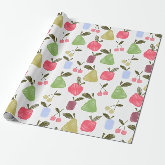 Seamless scratched cartoon frucht apples pears geschenkpapier (Ungerollt)