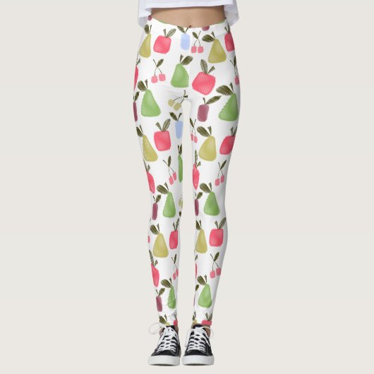 Seamless scratched cartoon frucht apples pears leggings (Vorderseite)