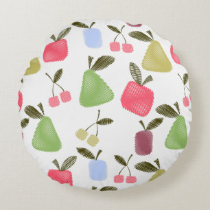 Seamless scratched cartoon frucht apples pears rundes kissen
