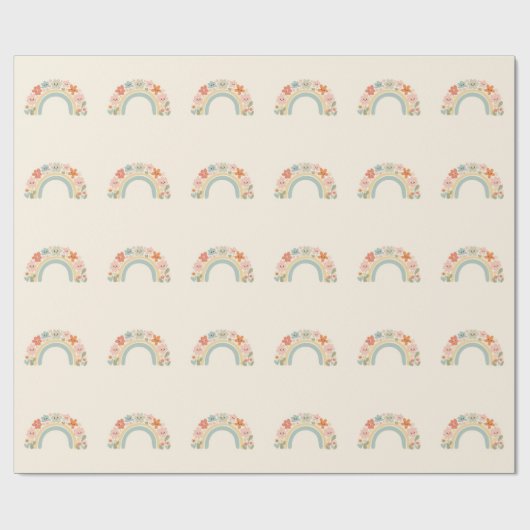 Seamless Smiling Flowers Pastel Rainbow Pattern Geschenkpapier (Flach)