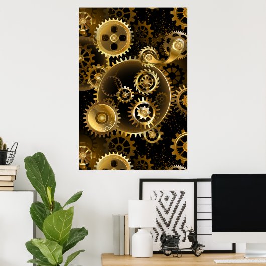 Seamless Steampunk Brass Gears Poster (Heimbüro)