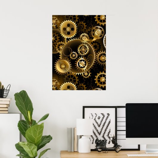 Seamless Steampunk Brass Gears Poster (Heimbüro)