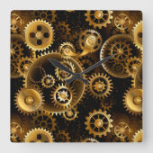 Seamless Steampunk Brass Gears Quadratische Wanduhr (Vorderseite)
