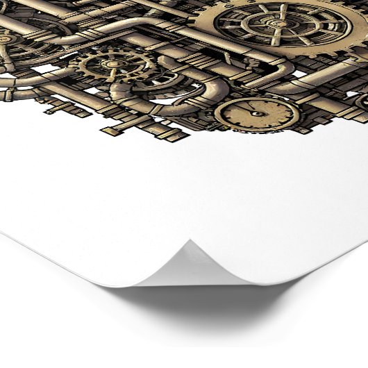 Seamless Steampunk Gear Pattern Fabric and Paper Poster (Ecke)