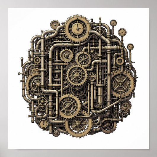 Seamless Steampunk Gear Pattern Fabric and Paper Poster (Vorne)