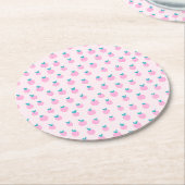 Seamless Strawberry Pattern – Pastel Pink Cute  Runder Pappuntersetzer (Angewinkelt)