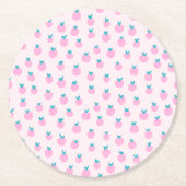 Seamless Strawberry Pattern – Pastel Pink Cute  Runder Pappuntersetzer (Vorderseite)