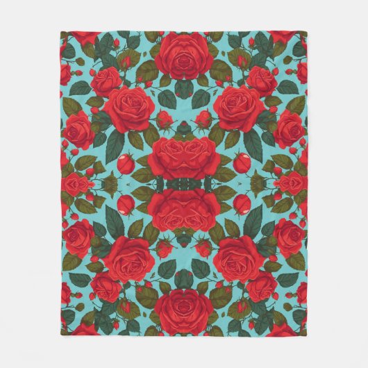 Seamless Summer Wild Rote Rosen Muster Fleecedecke (Vorderseite)