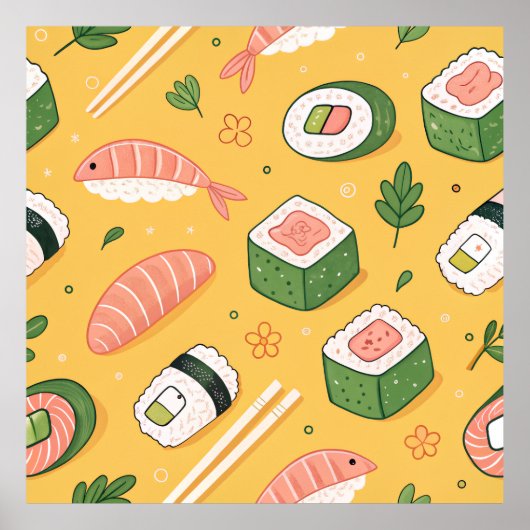 Seamless Sushi Pattern – Cute Japanese Food Poster (Vorne)