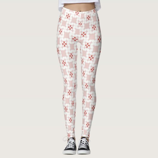 Seamless Sweet Pastel Pink and White Geometric Flo Leggings (Vorderseite)