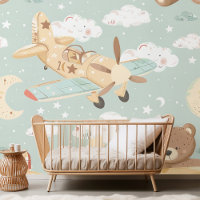 Seamless Teddy Bear and Flugzeug Pastel Sky