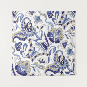 Seamless traditional Indian blue paisley patternpa Wandteppich