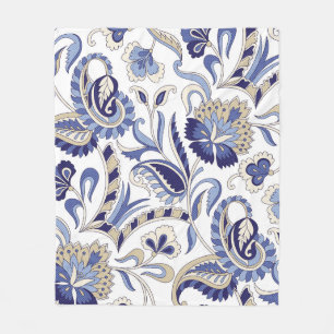 Seamless Traditional Indian Blue Paispa Fleecedecke