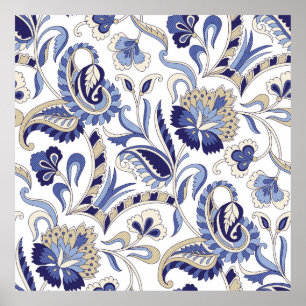 Seamless Traditional Indian Blue Paispa Poster