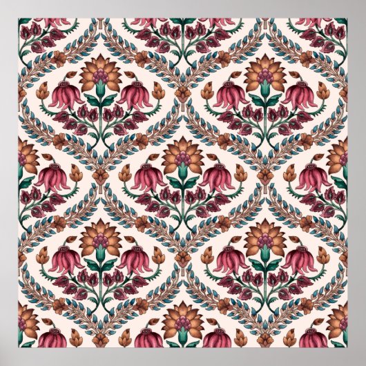 Seamless Traditional Mughalart,pattern,floral,flow Poster (Vorne)