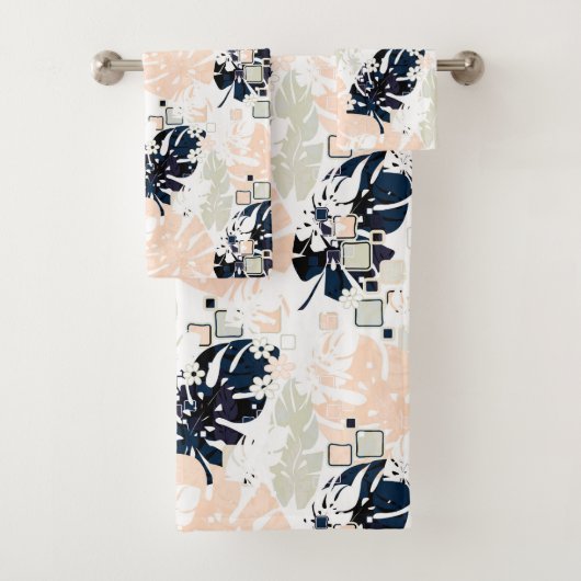 Seamless Tropical Dschungle Blätter Monstera Palm  Badhandtuch Set (Insitu)