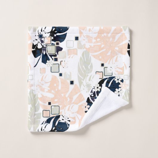 Seamless Tropical Dschungle Blätter Monstera Palm Badhandtuch Set (Waschlappen)