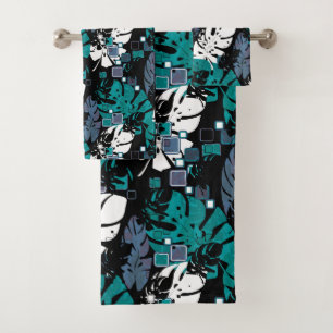 Seamless Tropical Dschungle Blätter Monstera Palm  Badhandtuch Set