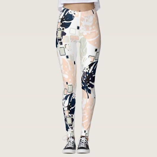 Seamless Tropical Dschungle Blätter Monstera Palm Leggings (Vorderseite)