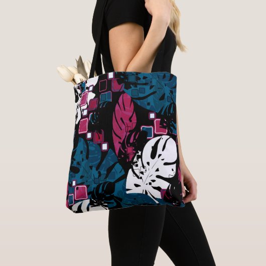 Seamless Tropical Dschungle Blätter Monstera Palm Tasche (Von Nahem)