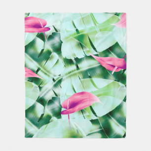 Seamless tropical leaves pattern background, retro fleecedecke