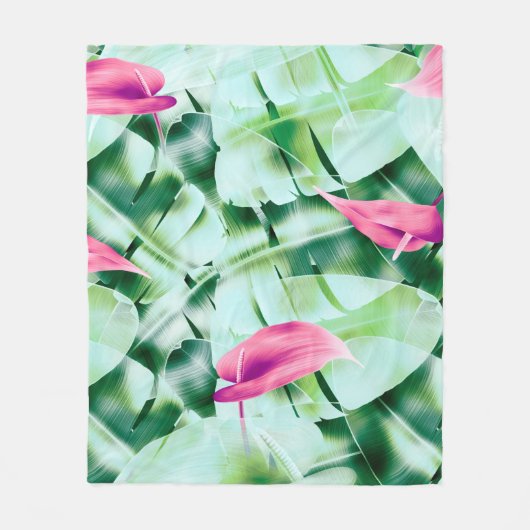 Seamless tropical leaves pattern background, retro fleecedecke (Vorderseite)