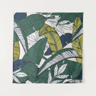 Seamless tropical pattern with banana leaves. Hand Wandteppich