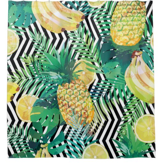 Seamless tropical pattern with bananas lemons palm duschvorhang (Vorderseite)