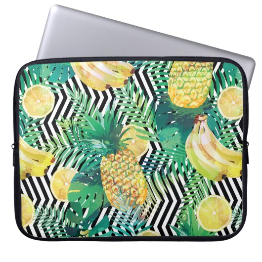 Seamless tropical pattern with bananas lemons palm laptopschutzhülle (Vorderseite)