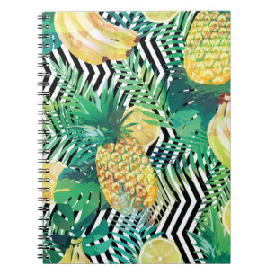 Seamless tropical pattern with bananas lemons palm notizblock