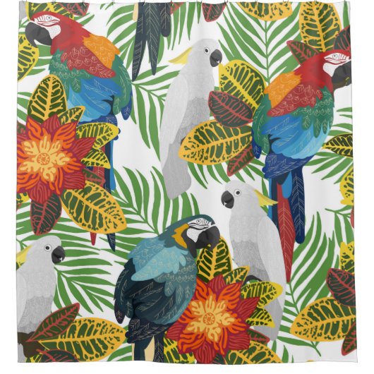 Seamless tropical pattern with parrots.  duschvorhang (Vorderseite)