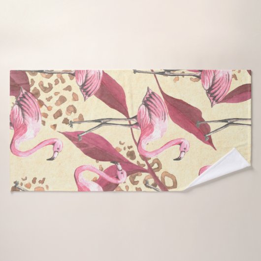 Seamless tropical pattern with pink flamingo, leav badehandtuch (Badehandtuch)