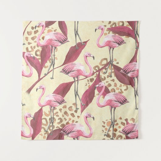 Seamless tropical pattern with pink flamingo, leav wandteppich (Vorderseite)