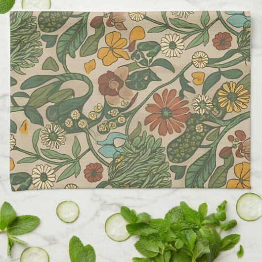Seamless vintage botanical pattern  geschirrtuch (Gefaltet)
