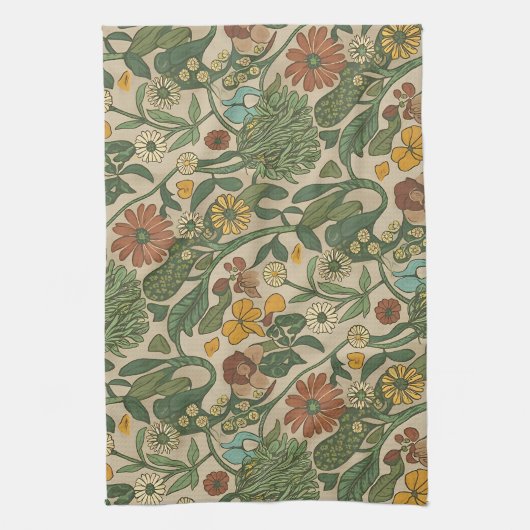Seamless vintage botanical pattern  geschirrtuch (Vertikal)