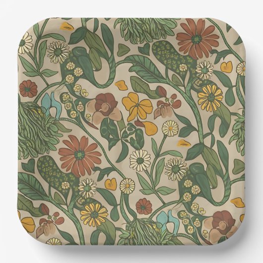 Seamless vintage botanical pattern  pappteller (Vorderseite)
