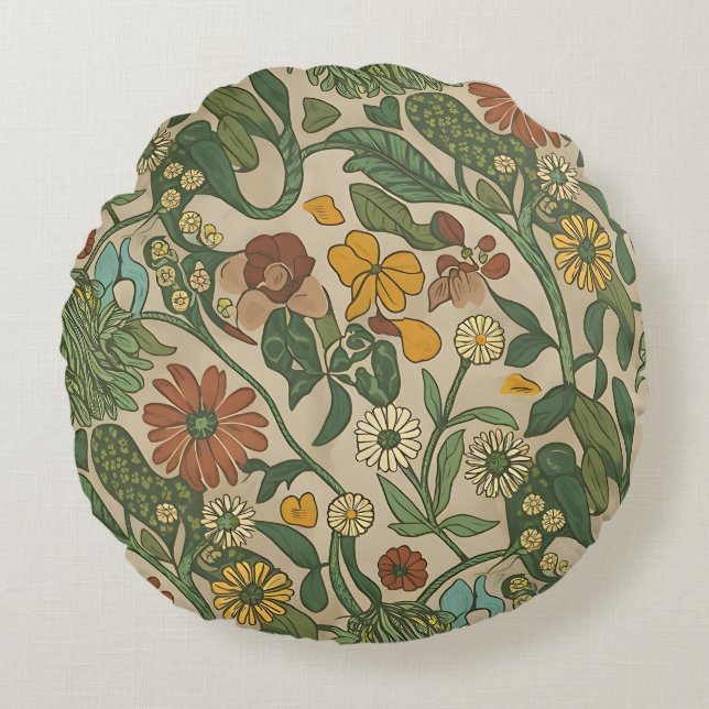 Seamless vintage botanical pattern  rundes kissen (Vorderseite)