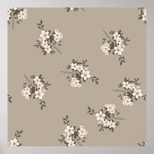 Seamless vintage flower bunch design pattern gray  poster