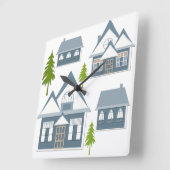 Seamless Winter Frohe Weihnachtslandschaft grau ho Quadratische Wanduhr (Winkel)