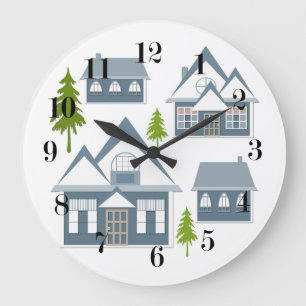 Seamless winter Merry Christmas landscape gray hou Große Wanduhr