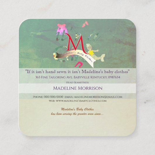 Seamstress Baby Clothes Business Quadratische Visitenkarte (Rückseite)