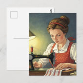 Seamstress Lady Sewing On Vintage Sewing Machine Postkarte (Vorne/Hinten)