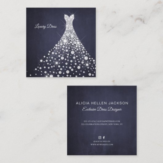 Seamstress Luxus Mode Designer Diamant Kleid Quadratische Visitenkarte (Vorne/Hinten)