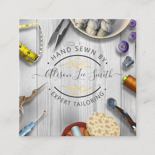 Seamstress oder Schneider-Schreibtisch Handnähte S Quadratische Visitenkarte (Vorderseite)
