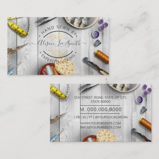 Seamstress- oder Schneider-Schreibtisch Handnähte  Visitenkarte (Vorne/Hinten)