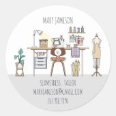 Seamstress- oder Schneidergeschäft Runder Aufkleber (Vorderseite)