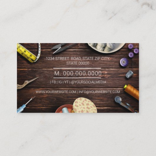 Seamstress- oder Schneiderschreibkarte Handnähte V Visitenkarte (Rückseite)