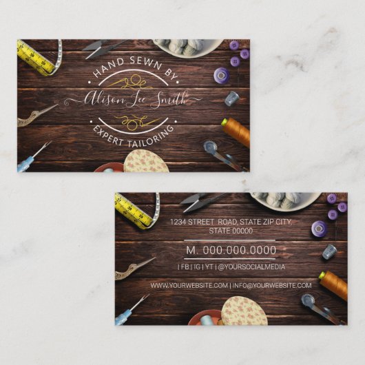 Seamstress- oder Schneiderschreibkarte Handnähte V Visitenkarte (Vorne/Hinten)